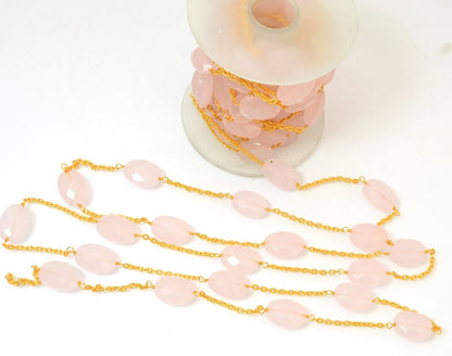 Gemstone Chain -  Faceted Stone - Rose Quartz / Gold Plated (foot)