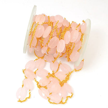 Gemstone Chain -  Faceted Stone - Rose Quartz / Gold Plated (foot)