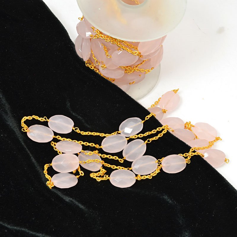 Gemstone Chain -  Faceted Stone - Rose Quartz / Gold Plated (foot)