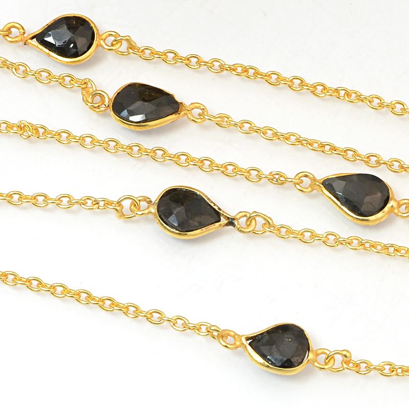 Gemstone Chain -  Mounted Faceted Stone - Black Onyx / Gold Plated (foot)