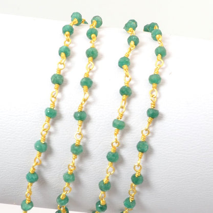 Gemstone Chain - 3mm Faceted Rondelle on Wire Link - Green Onyx / Gold Plated (f