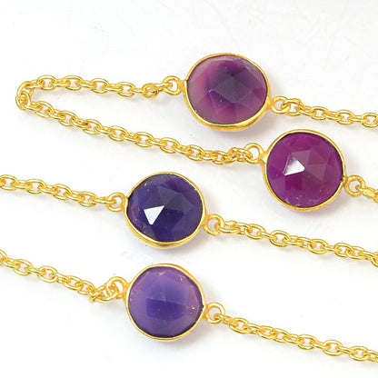 Gemstone Chain -  Mounted Faceted Stone - Berry Chalcedony / Gold Plated (foot)
