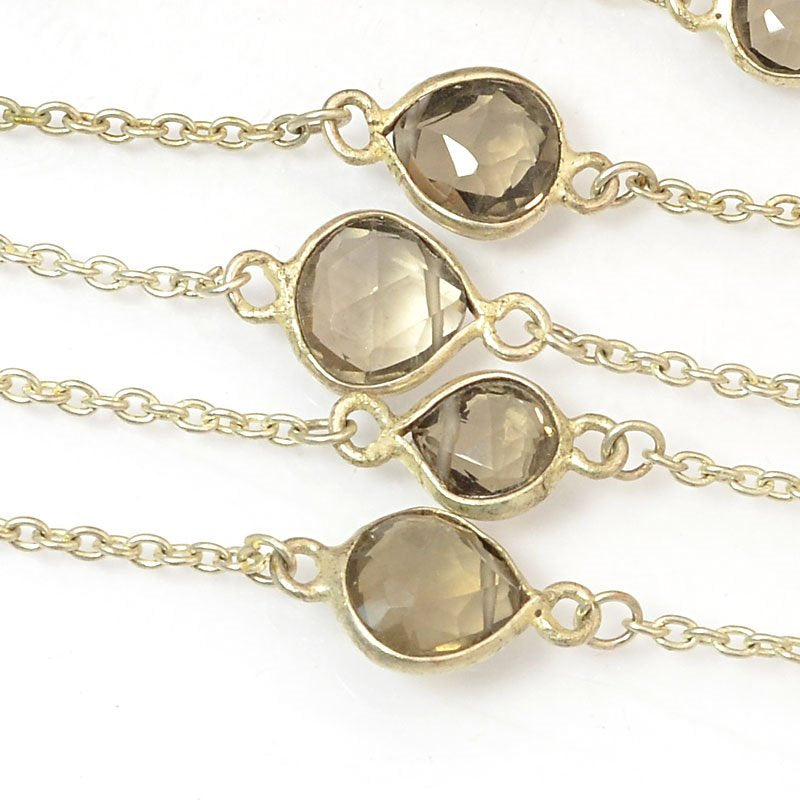 Gemstone Chain -  Mounted Faceted Stone - Smokey Quartz / Silver (foot)
