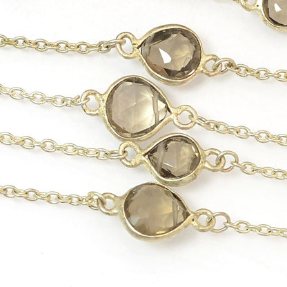 Gemstone Chain -  Mounted Faceted Stone - Smokey Quartz / Silver (foot)