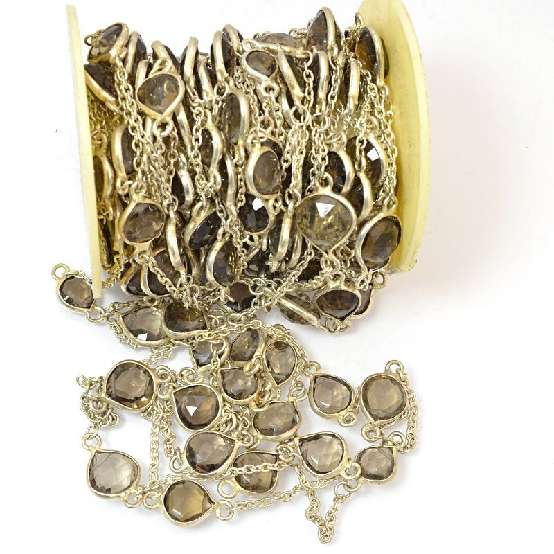 Gemstone Chain -  Mounted Faceted Stone - Smokey Quartz / Silver (foot)