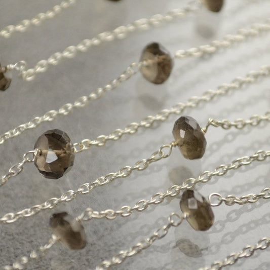 Gemstone Chain - 7mm Faceted Rondelle Donuts - Smokey Quartz (foot)