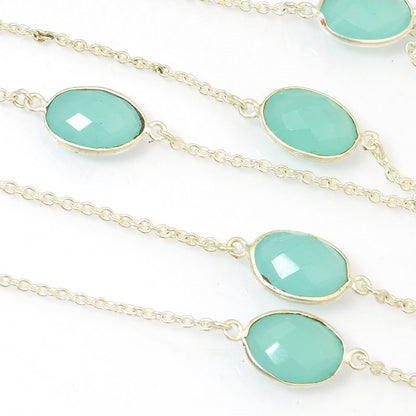 Gemstone Chain -  Mounted Faceted Stone - Seafoam Chalcedony / Silver (foot)