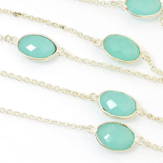 Gemstone Chain -  Mounted Faceted Stone - Seafoam Chalcedony / Silver (foot)