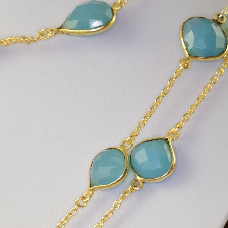 Gemstone Chain -  Mounted Faceted Stone - Seafoam Chalcedony / Silver (foot)