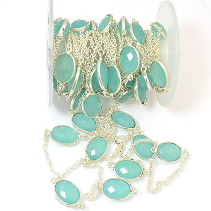 Gemstone Chain -  Mounted Faceted Stone - Seafoam Chalcedony / Silver (foot)