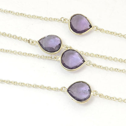 Gemstone Chain -  Mounted Faceted Stone - Amethyst / Silver (foot)
