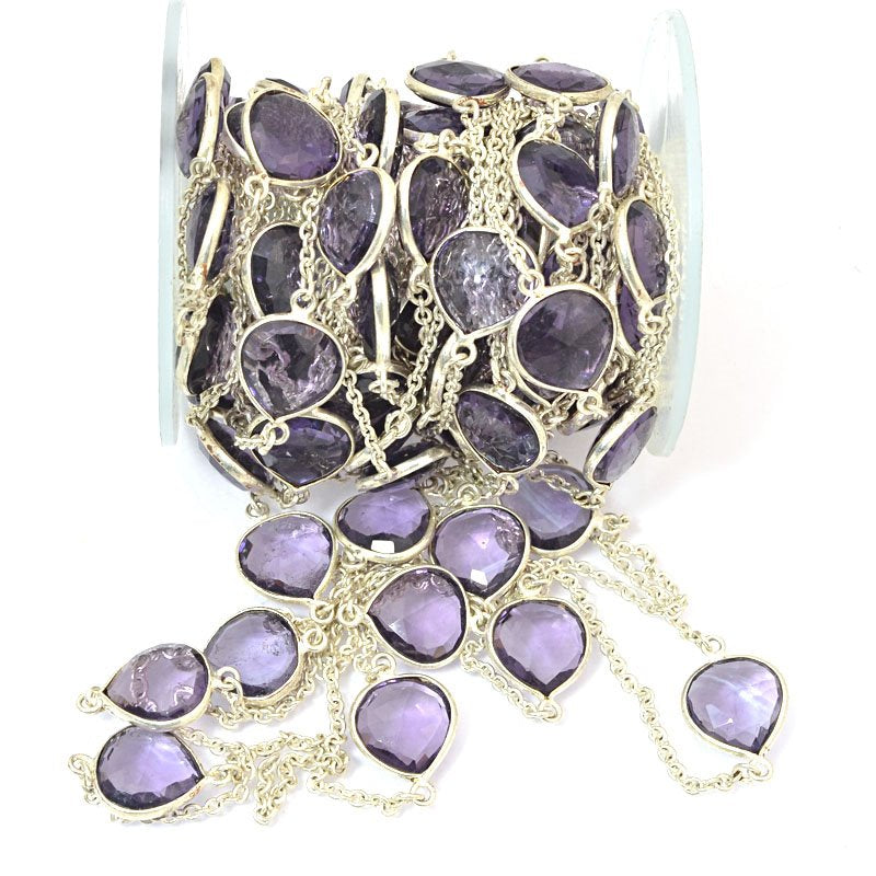 Gemstone Chain -  Mounted Faceted Stone - Amethyst / Silver (foot)