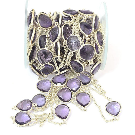 Gemstone Chain -  Mounted Faceted Stone - Amethyst / Silver (foot)