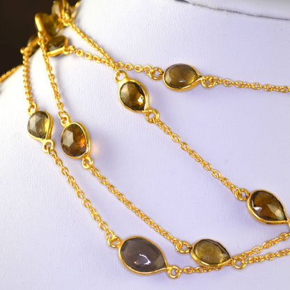 Gemstone Chain - 9x11mm Mounted Stone - Smokey Quartz / Citrine (foot)