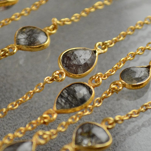 Gemstone Chain - 12x9mm Mounted Stone - Rutilated Quartz (foot)