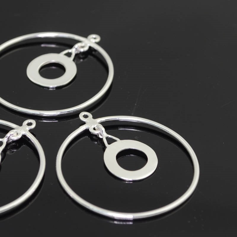 Earring - 1.5in Open Circle Dangle - Bright Silver (pair)