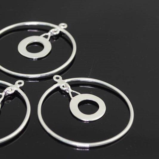Earring - 1.5in Open Circle Dangle - Bright Silver (pair)