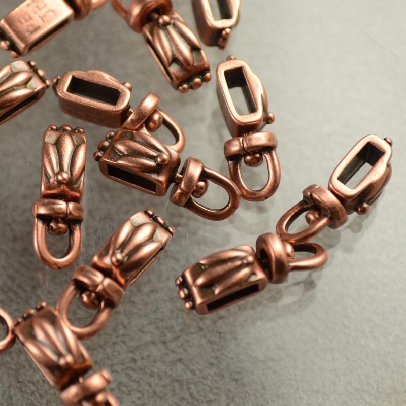 Bail -  Tri-Leaf Rectangle - Antiqued Copper