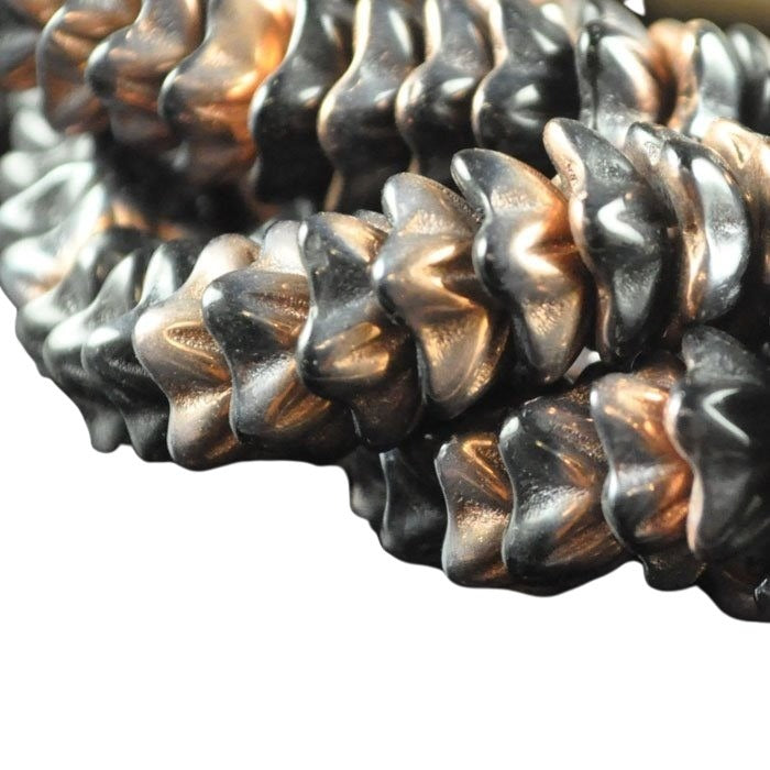 Glass Flower Beads Starflower - 10x5mm - Jet Copper (25)