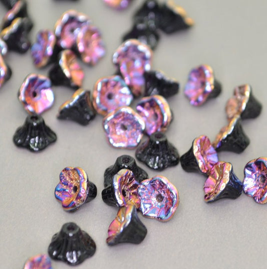 Glass Bead Flared Cup Pressed Bell - 7x5mm - Jet Sliperit (25)