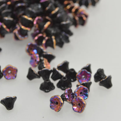 Glass Bead Flared Cup Pressed Bell - 7x5mm - Jet Sliperit (25)