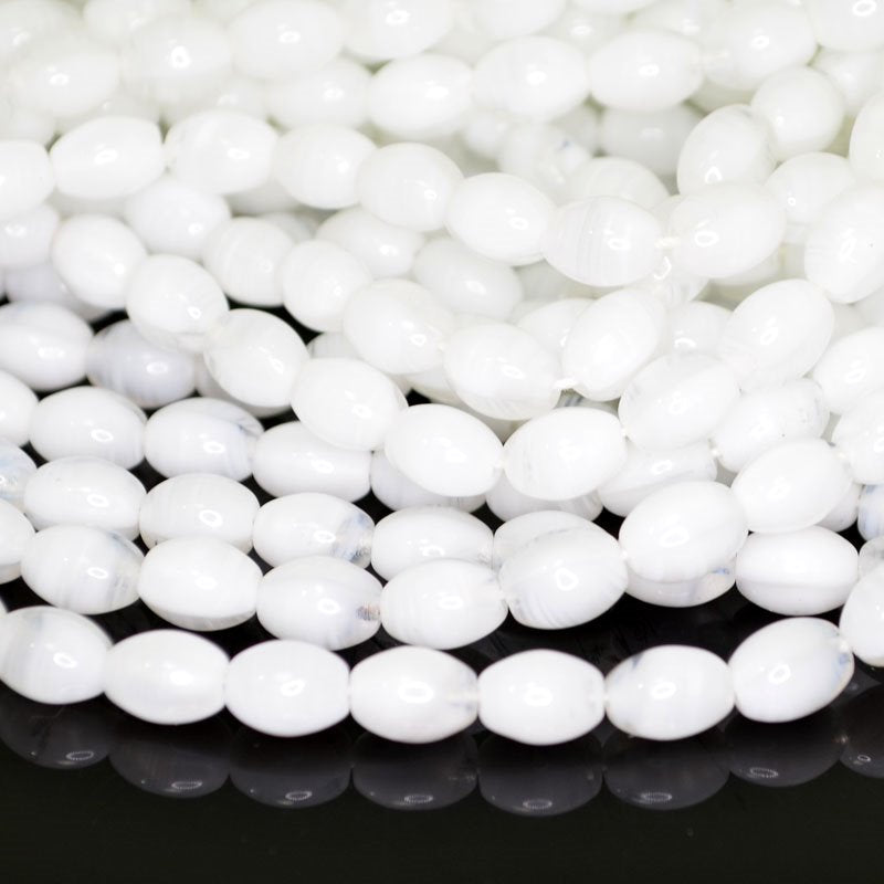 Glass Beads - 6x8mm Oval (Vintage) - White Givre (strand 25)