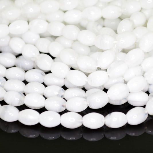 Glass Beads - 6x8mm Oval (Vintage) - White Givre (strand 25)