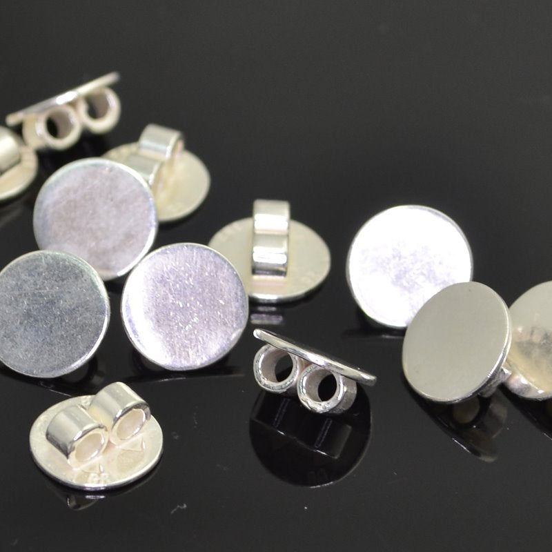 Findings - 10mm - Round Link Glue Pad - Bright Silver (5)