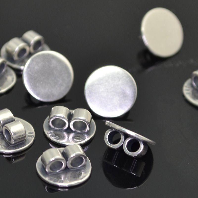 Findings - 10mm - Round Link Glue Pad - Antiqued Silver (5)