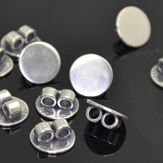 Findings - 10mm - Round Link Glue Pad - Antiqued Silver (5)