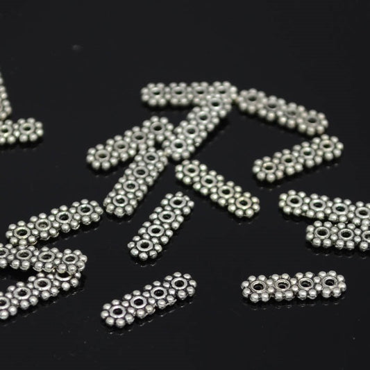 Separator/Connector - 4-hole Flat Daisy Bar - Antiqued Silver (10)