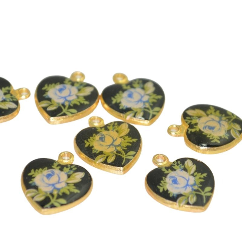 Rose Heart Charm   Gold/Black 12