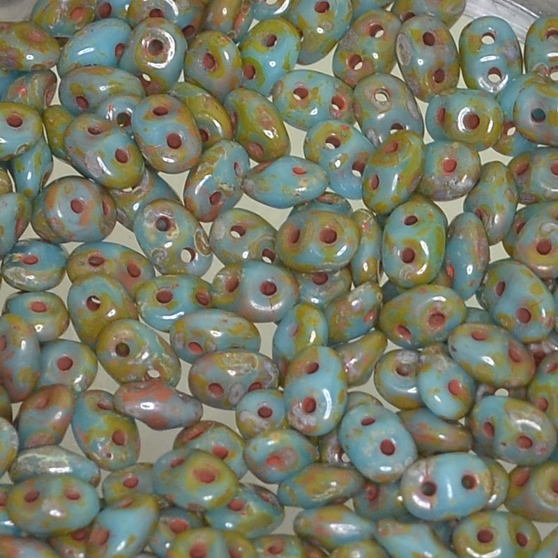 Superduos - Turquoise Blue Travertine Dark