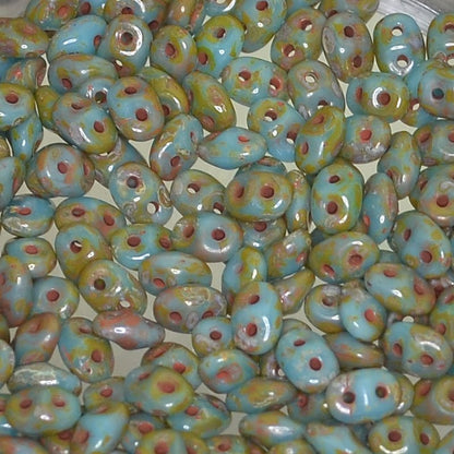 Superduos - Turquoise Blue Travertine Dark