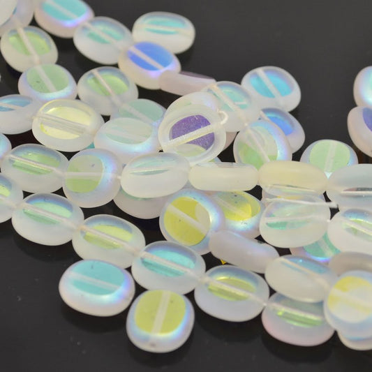 Flat Cut Tablet - 12x14mm Beveled Oval - Crystal AB