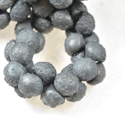 Glass Drops - 9x8mm Mushroom Button - Etched Steel Grey (25)