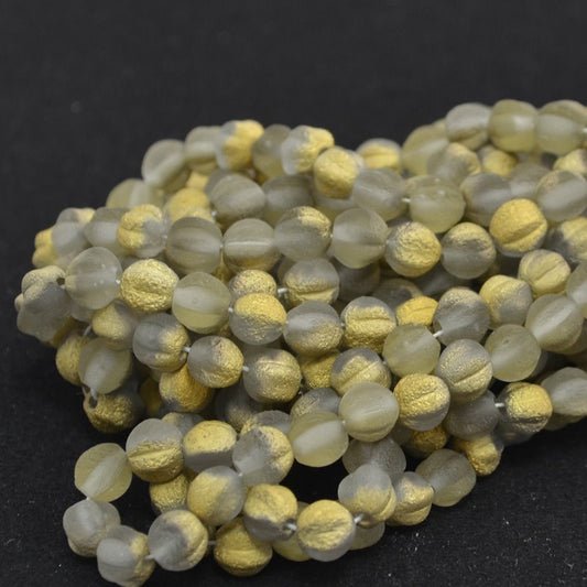 Czech Glass - 6mm Melon Cut Round - Etched Pollen Dust (strand 25)
