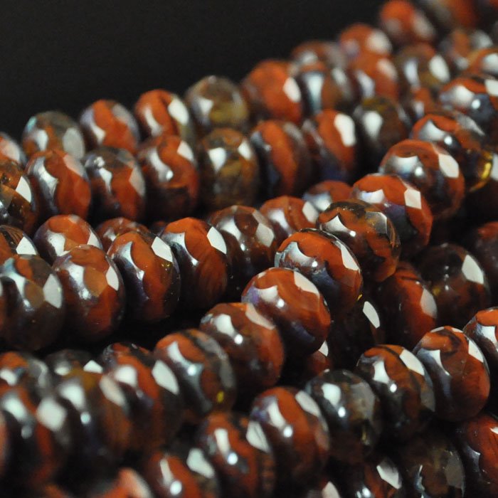 Fire Polish - 8mm - Faceted Donut - Chestnut Brown (strand 25)
