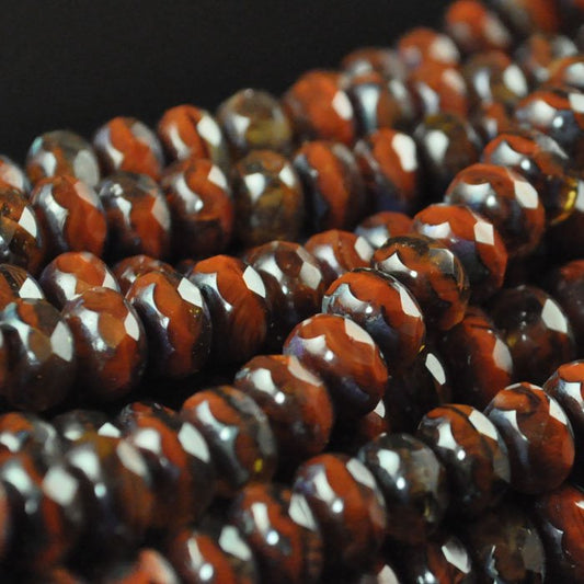 Fire Polish - 8mm - Faceted Donut - Chestnut Brown (strand 25)