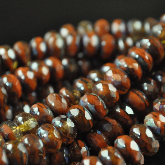 Fire Polish - 8mm - Faceted Donut - Chestnut Brown (strand 25)