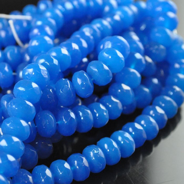Fire Polish - 9x6mm - Faceted Donut - Electric Blue (strand 25)