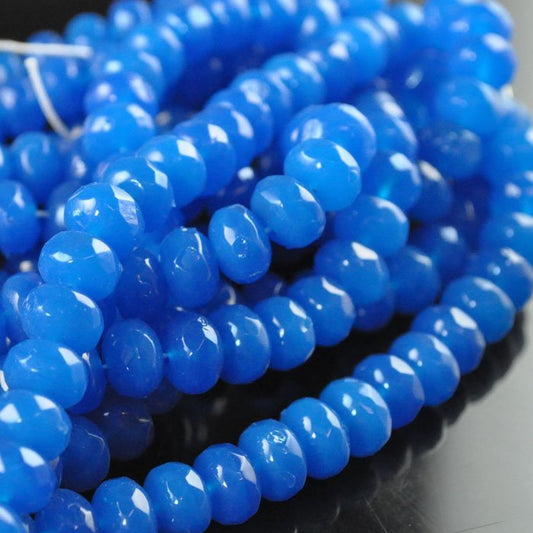 Fire Polish - 9x6mm - Faceted Donut - Electric Blue (strand 25)