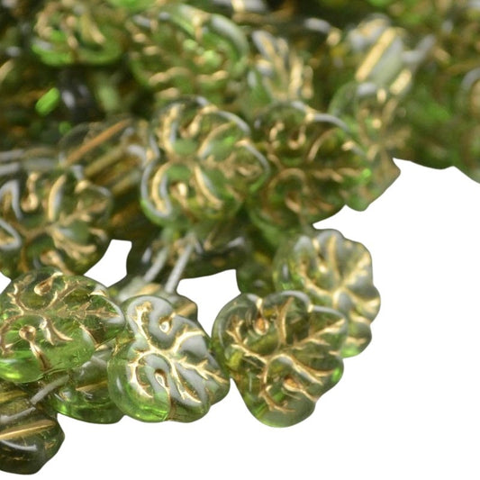 Glass Bead 2 Hole Maple - 13mm - Peridot (strand 25)