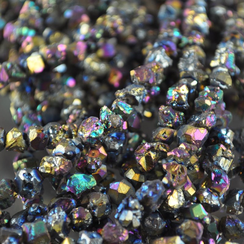 RbwIrisPl Pyrite   6mmNuggetyChunk 16in