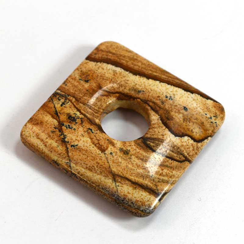 Stone Pendant - 40mm - Square Donut - Picture Jasper