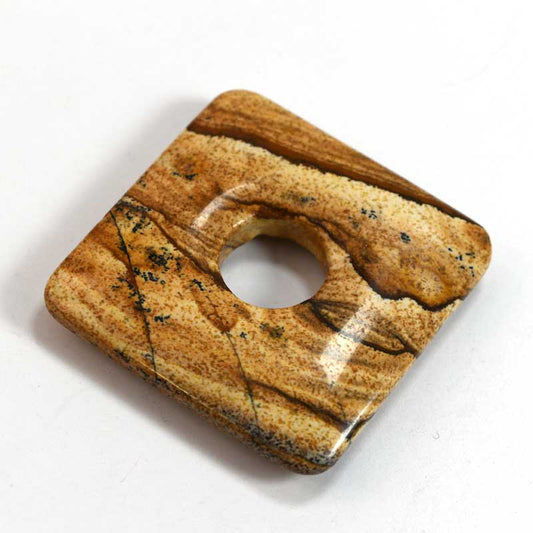 Stone Pendant - 40mm - Square Donut - Picture Jasper