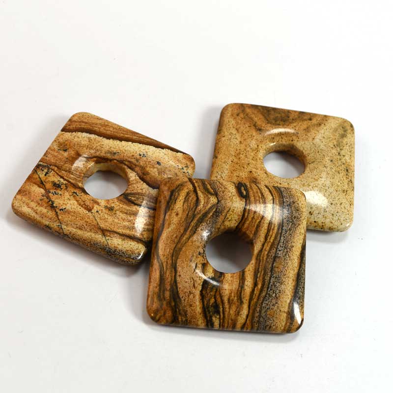 Stone Pendant - 40mm - Square Donut - Picture Jasper