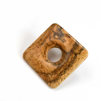 Stone Pendant - 40mm - Square Donut - Picture Jasper