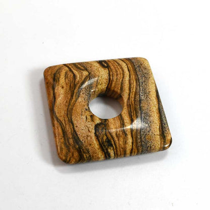 Stone Pendant - 40mm - Square Donut - Picture Jasper