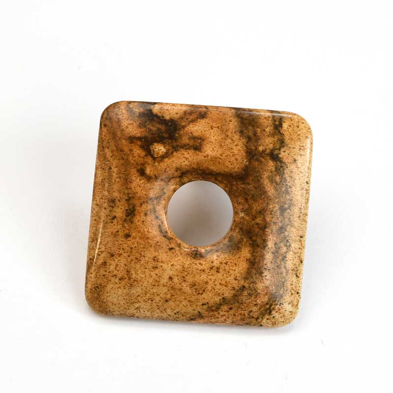 Stone Pendant - 40mm - Square Donut - Picture Jasper